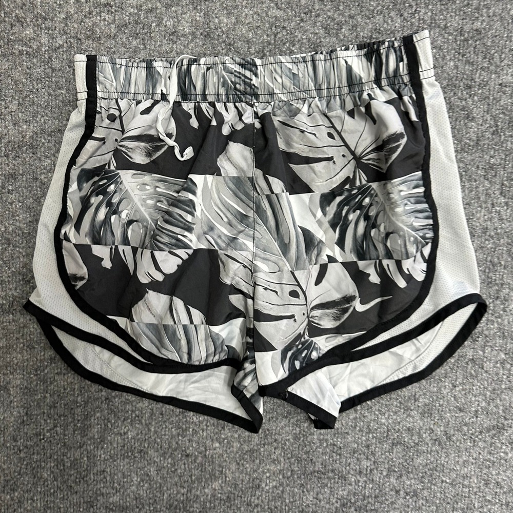 Nike Shorts Womens Size XS Black White Tropical Leaf Dri-Fit Running Athletic
